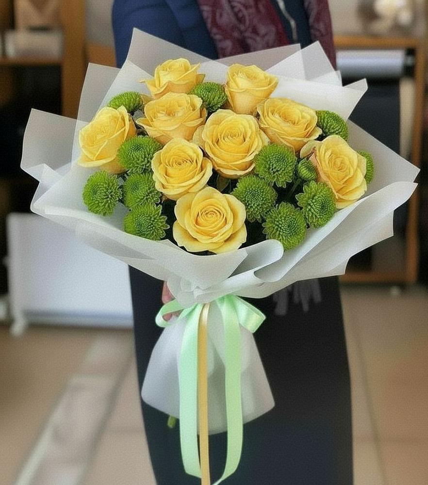 Букет цветов из: Хризантемы и Розы в Тарумовке