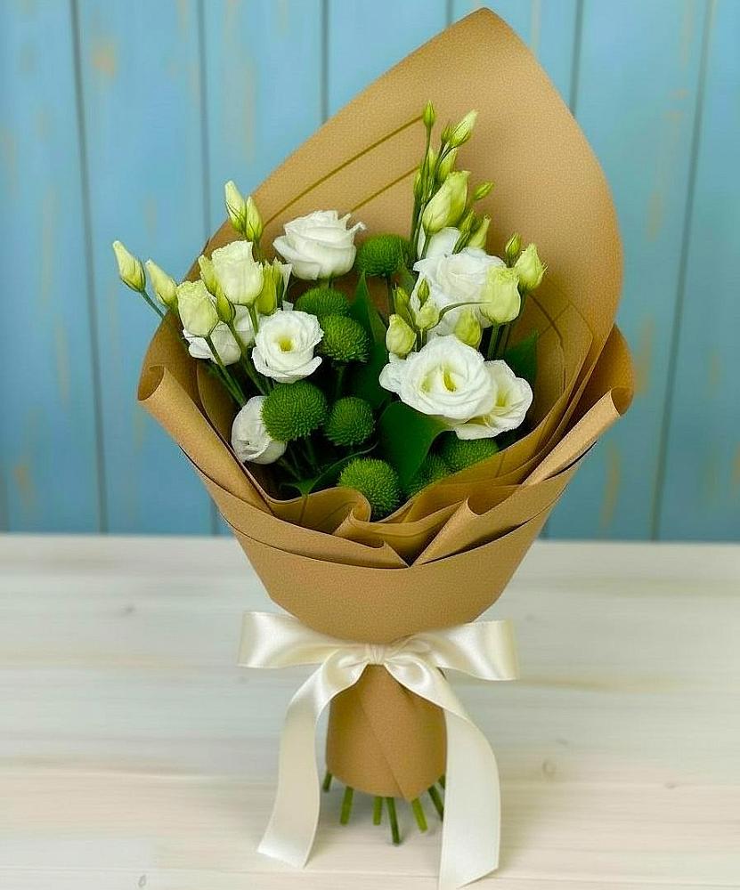 Букет цветов из: Хризантемы и Лизиантусы в Тарумовке