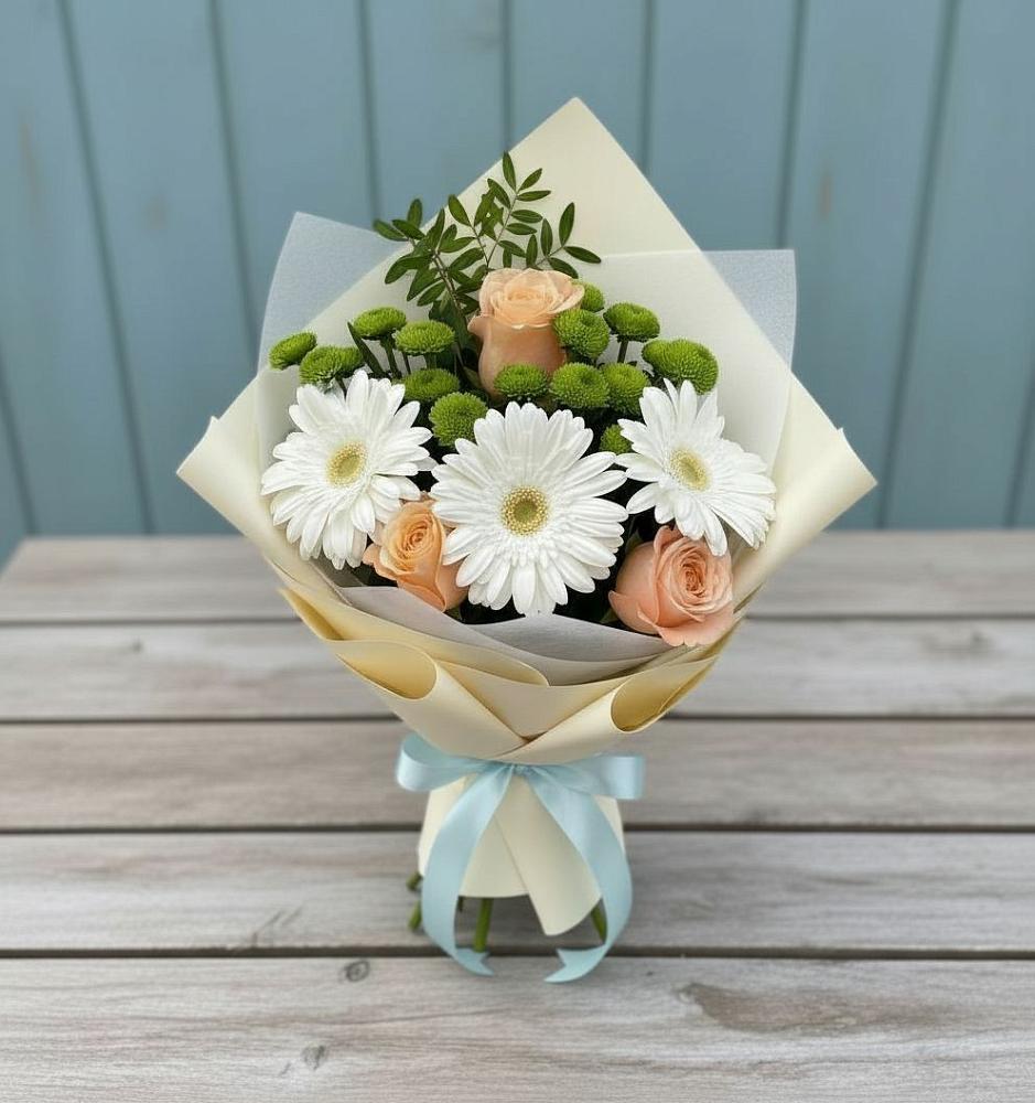 Букет цветов из: Герберы, Розы и Хризантемы в Тарумовке