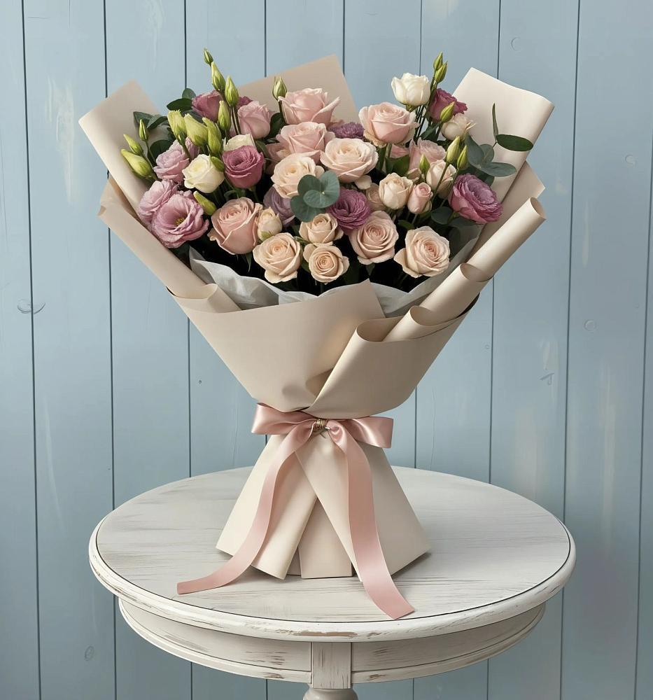 Букет цветов из: Розы и Лизиантусы в Тарумовке