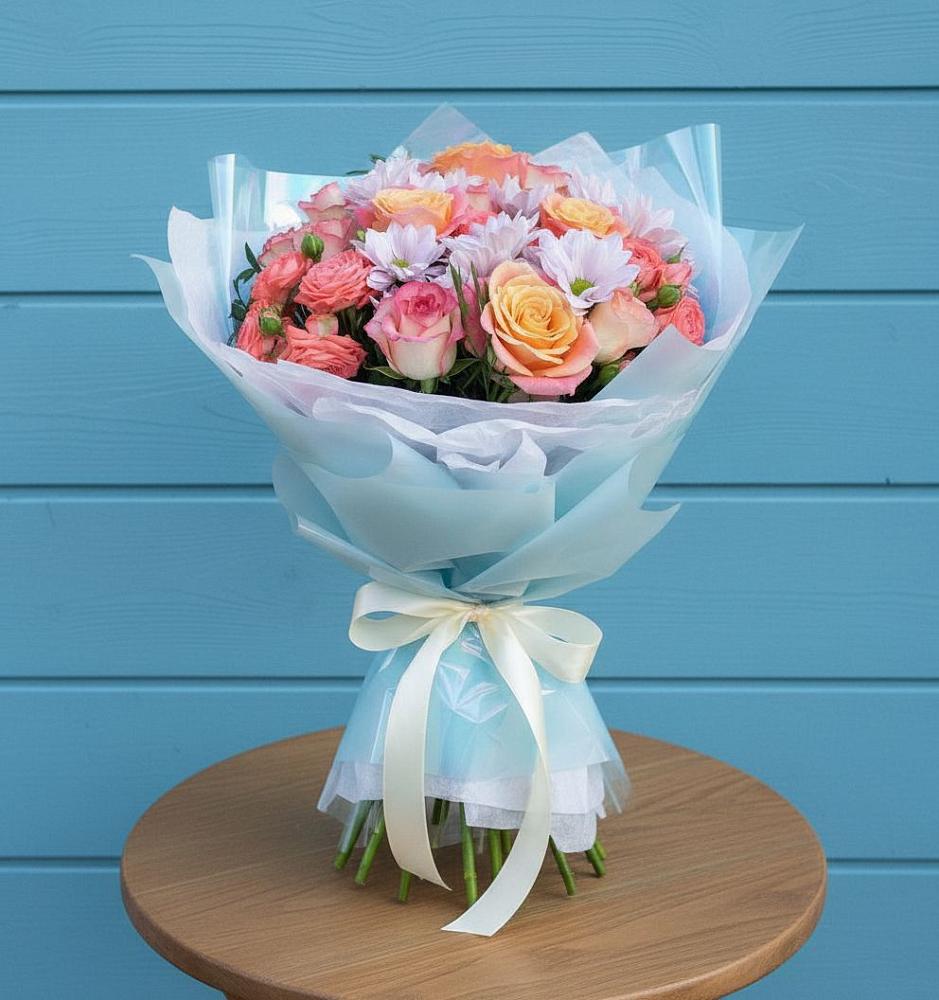 Букет цветов из: Хризантемы и Розы в Тарумовке