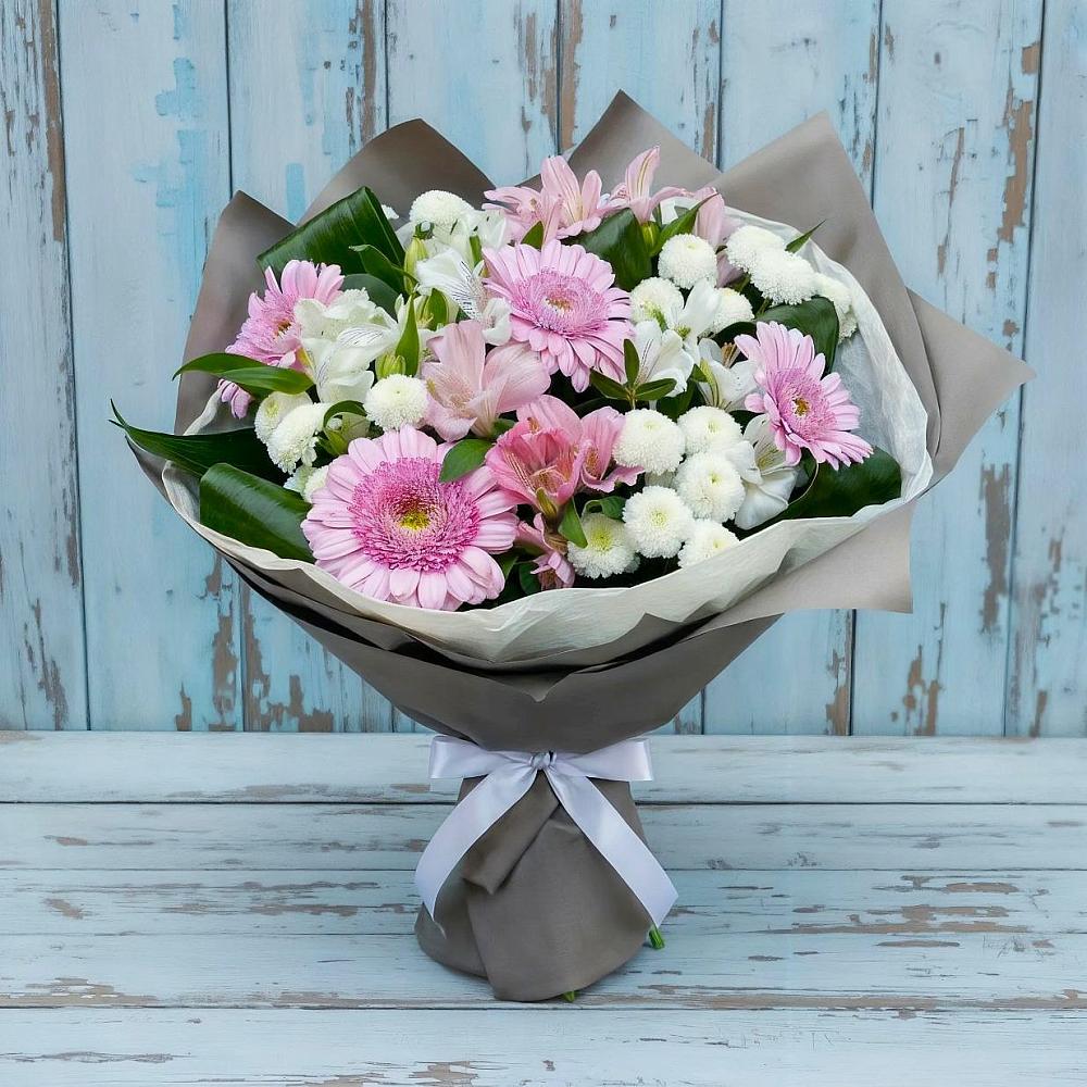 Букет цветов из: Герберы, Альстромерии и Хризантемы в Тарумовке